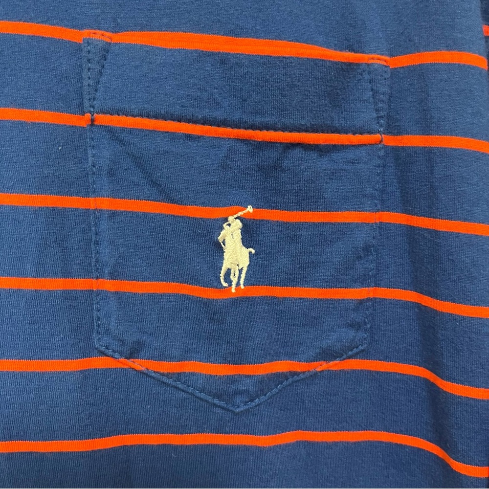 Ralph Lauren Polo Golf Vintage Lisle Blue w/ Orange Stripe Shirt Size L